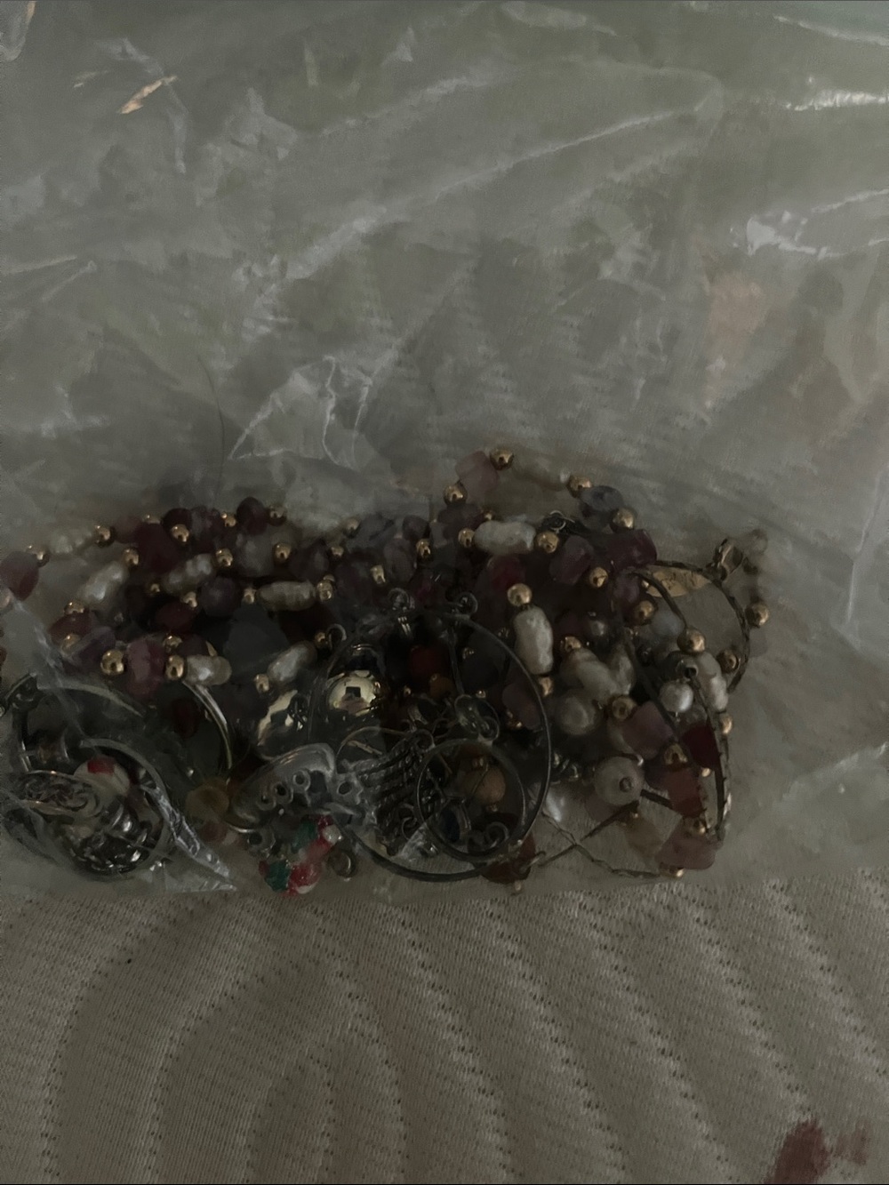 Multistrand Beaded Women’s Necklace with Silver Accents - Burgundy and Pearl